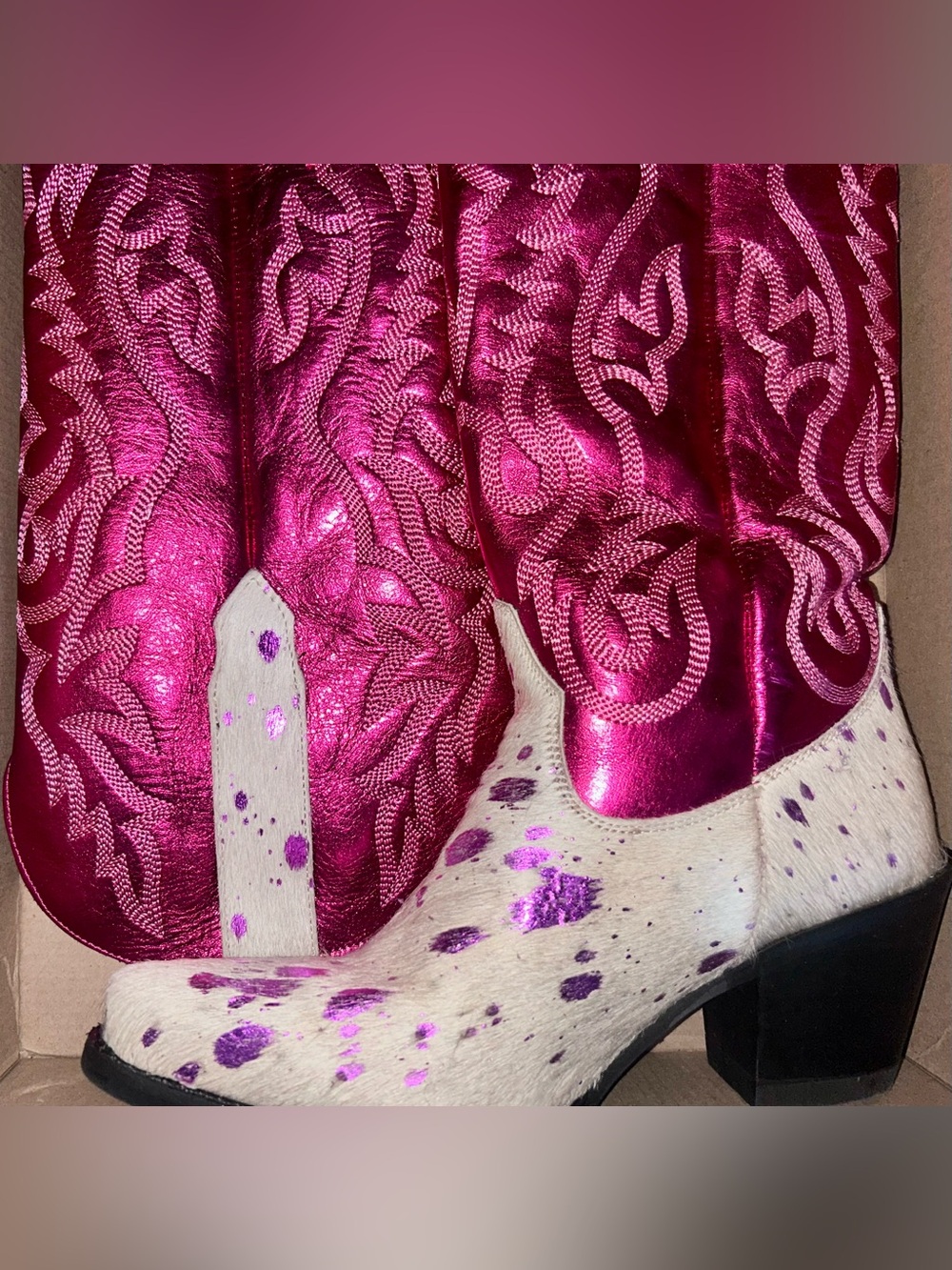Metallic Hot Pink Snip Toe Cowboy Boots - Leather & Harion 7.5 - Picture 9 of 13